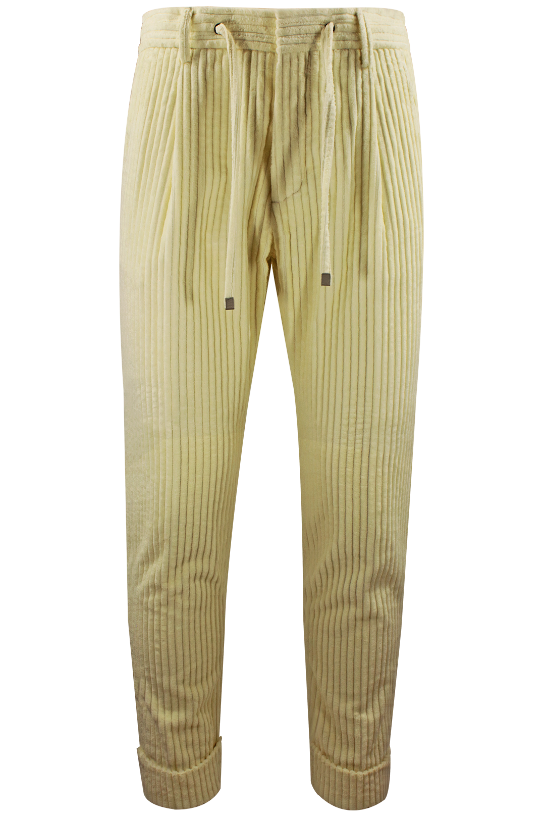 Pantalone con pince e coulisse in velluto panna