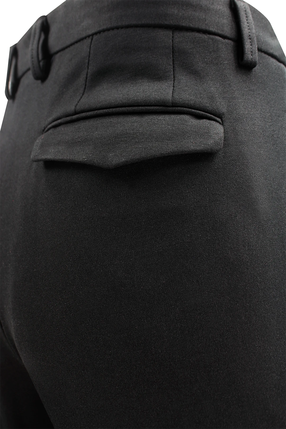 Pantalone con pince incrociata in jersey nero taschino