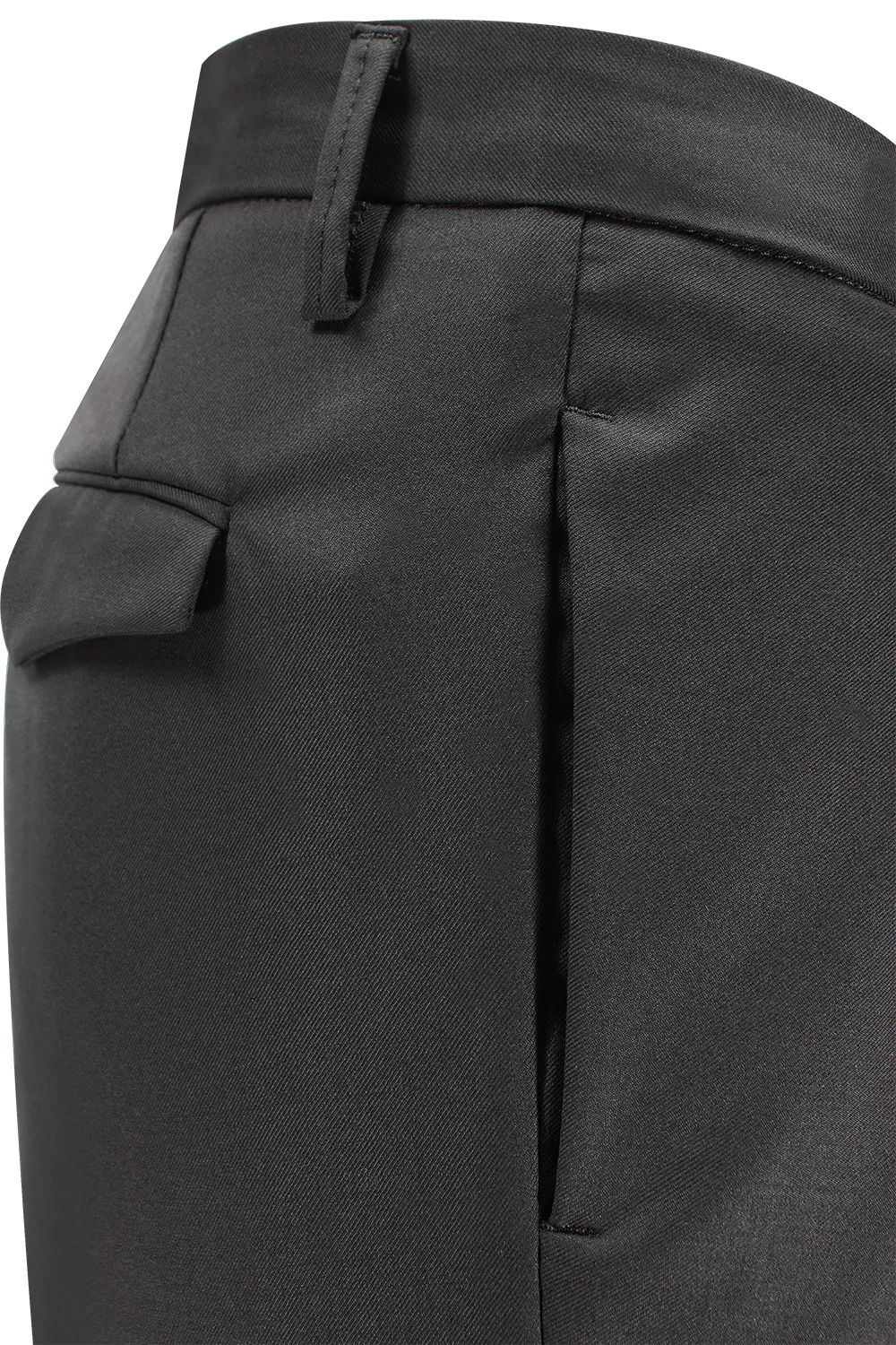 Pantalone con pince incrociata in lana nera lato