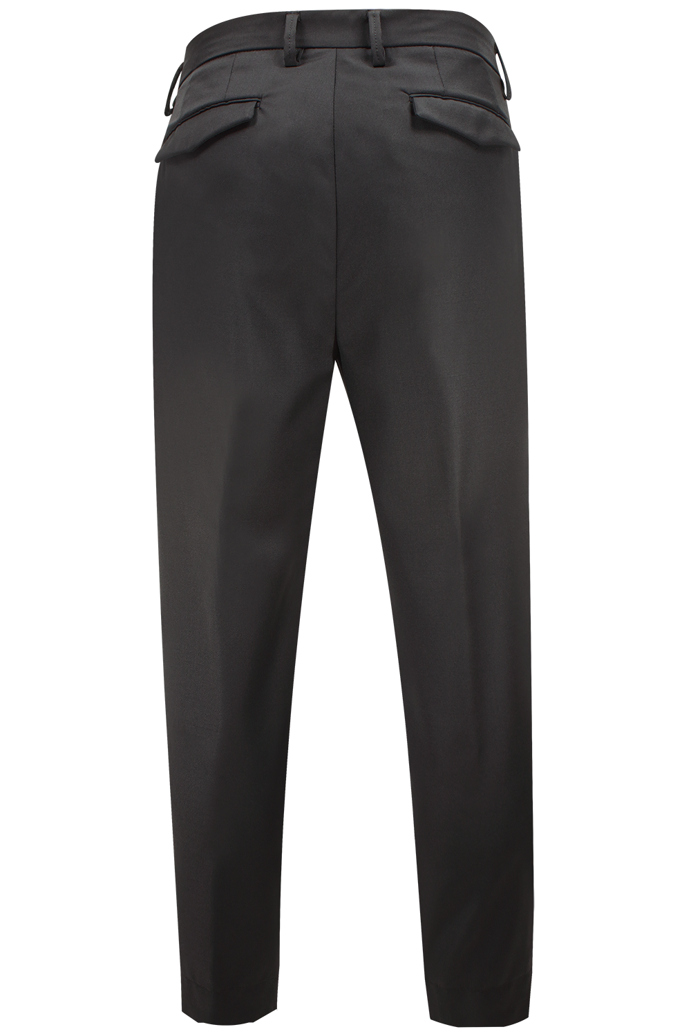 Pantalone con pince incrociata in lana nera retro