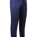 Pantalone con pince in lana blu gessata lato