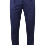 Pantalone con pince in lana blu gessata