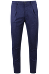 Pantalone con pince in lana blu gessata