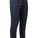 Pantalone con pince in lana blu notte gessata lato