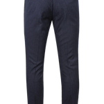 Pantalone con pince in lana blu notte gessata retro