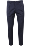 Pantalone con pince in lana blu notte gessata