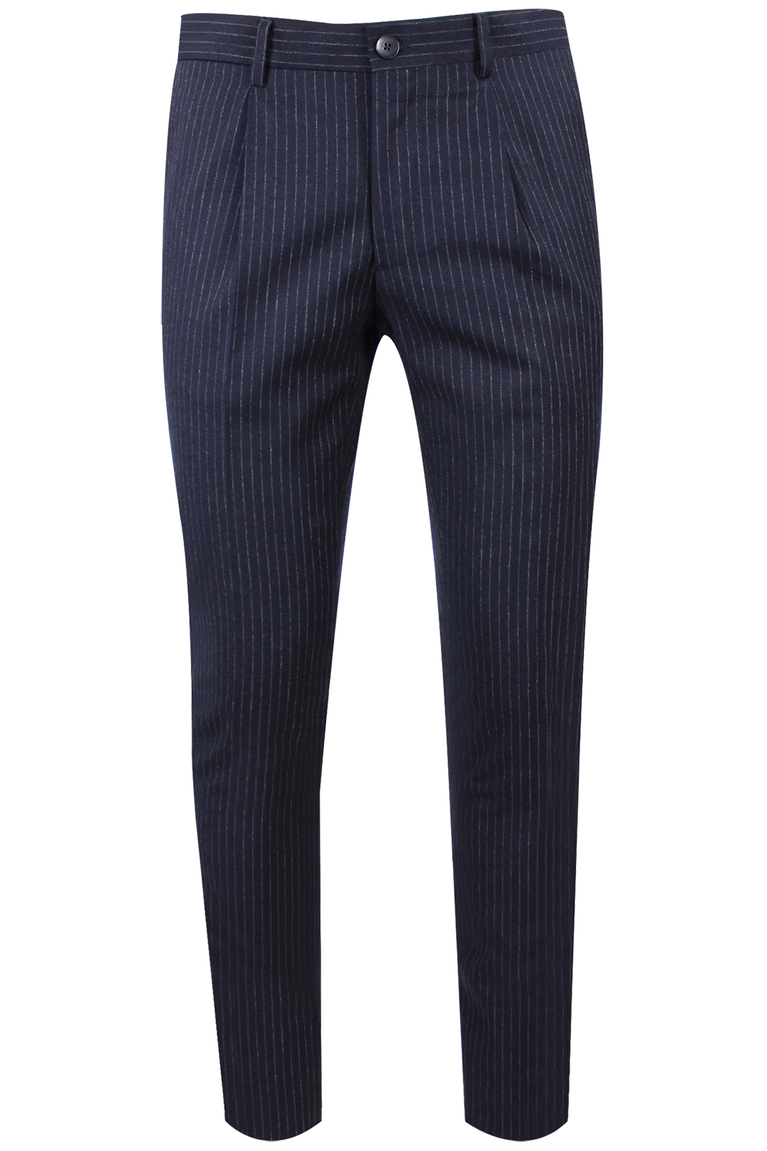 Pantalone con pince in lana blu notte gessata