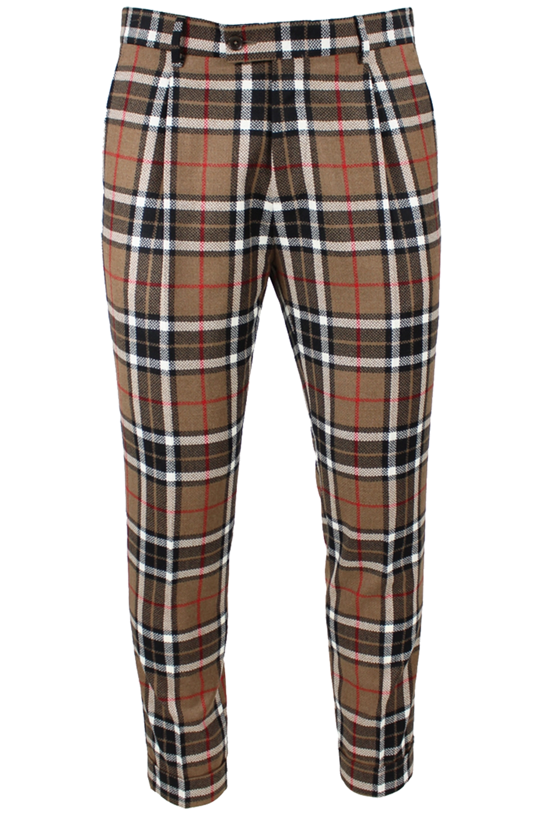 Pantalone una pince in lana tartan cammello