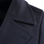 Cappotto doppiopetto in pura lana blu notte rever