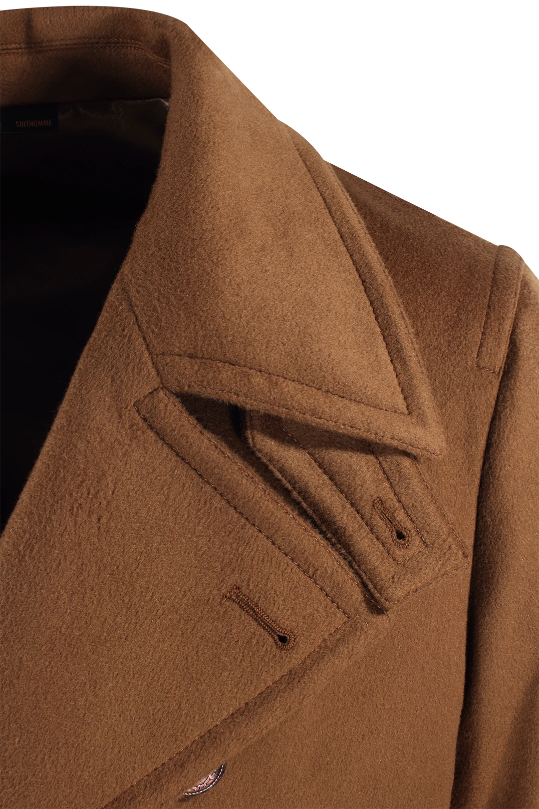 Cappotto doppiopetto in pura lana cammello rever