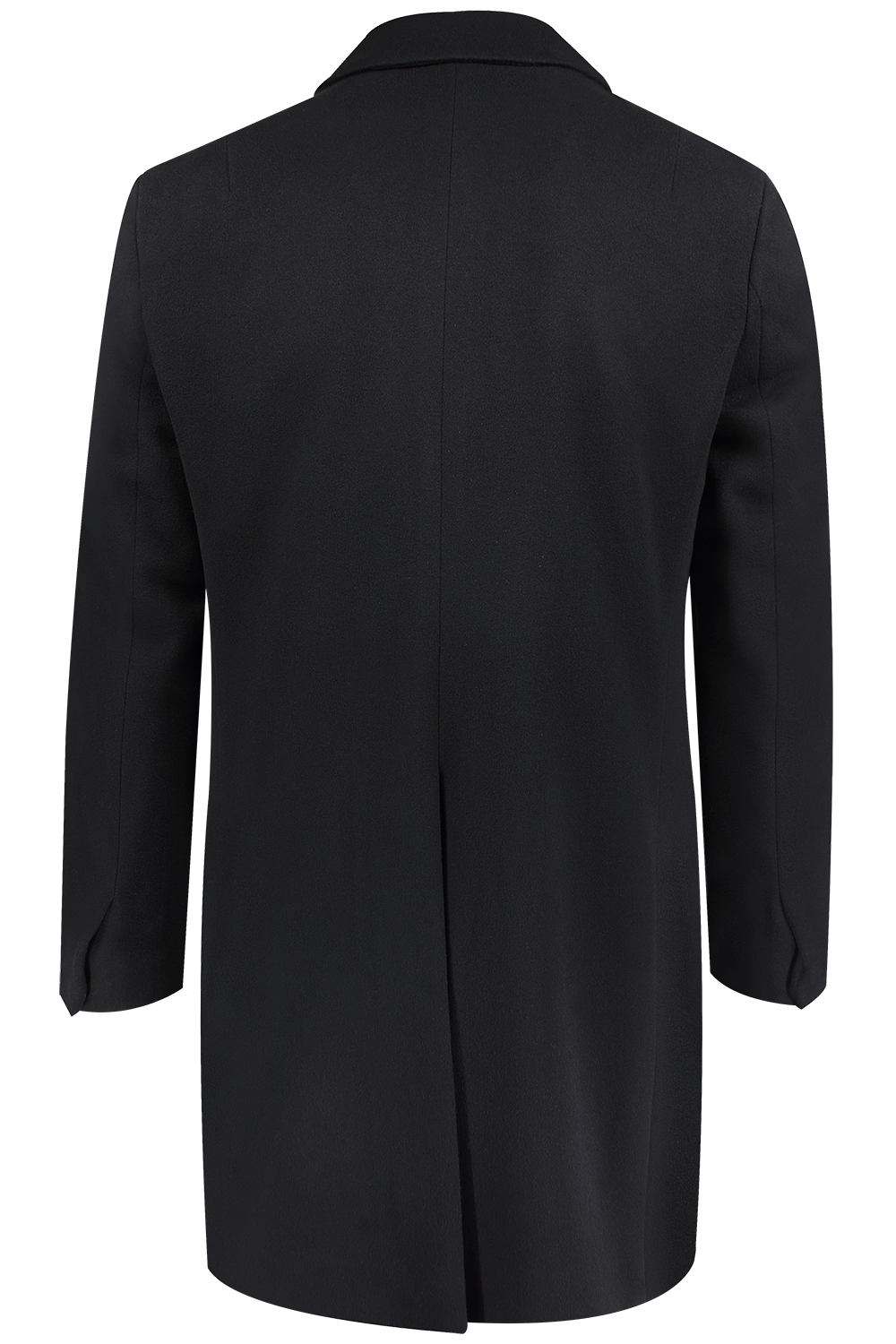 Cappotto doppiopetto in pura lana nera retro