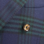 Giacca doppiopetto in lana blu a quadri verde bottone