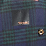 Giacca doppiopetto in lana blu a quadri verde brand