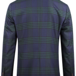 Giacca doppiopetto in lana blu a quadri verde retro