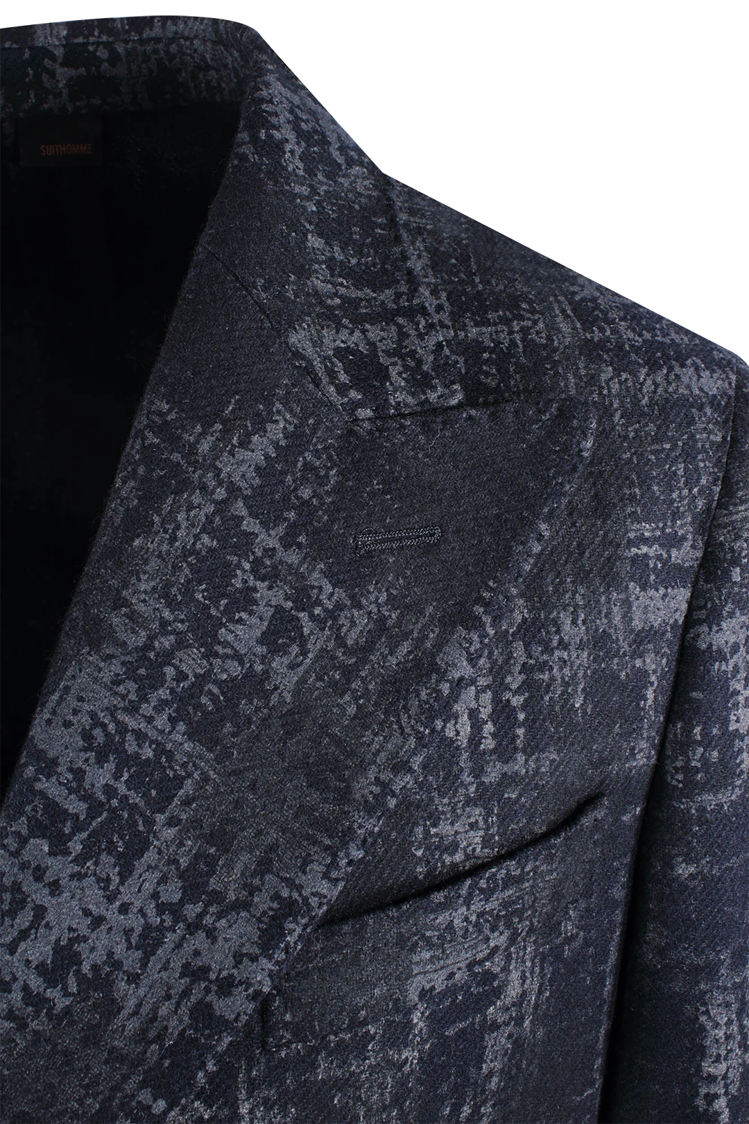 Giacca doppiopetto in lana camouflage blu rever