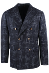 Giacca doppiopetto in lana camouflage blu