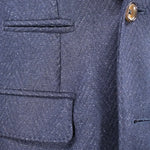 Giacca doppiopetto lana blu spigata tasca