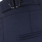 Pantalone con due pince e fibbie laterali in lana blu notte fibbia