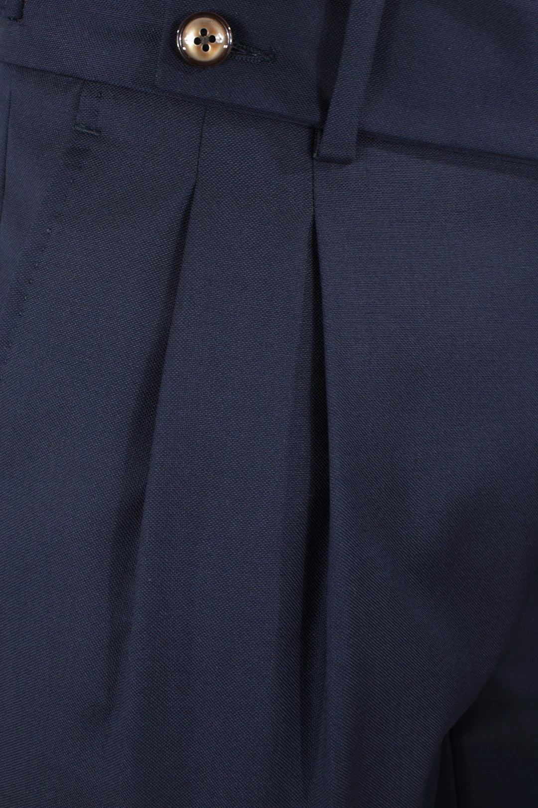 Pantalone con due pince e fibbie laterali in lana blu notte pince