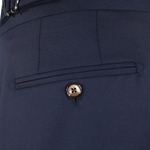 Pantalone con due pince e fibbie laterali in lana blu notte taschino