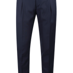 Pantalone con due pince e fibbie laterali in lana blu notte