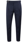 Pantalone con due pince e fibbie laterali in lana blu notte