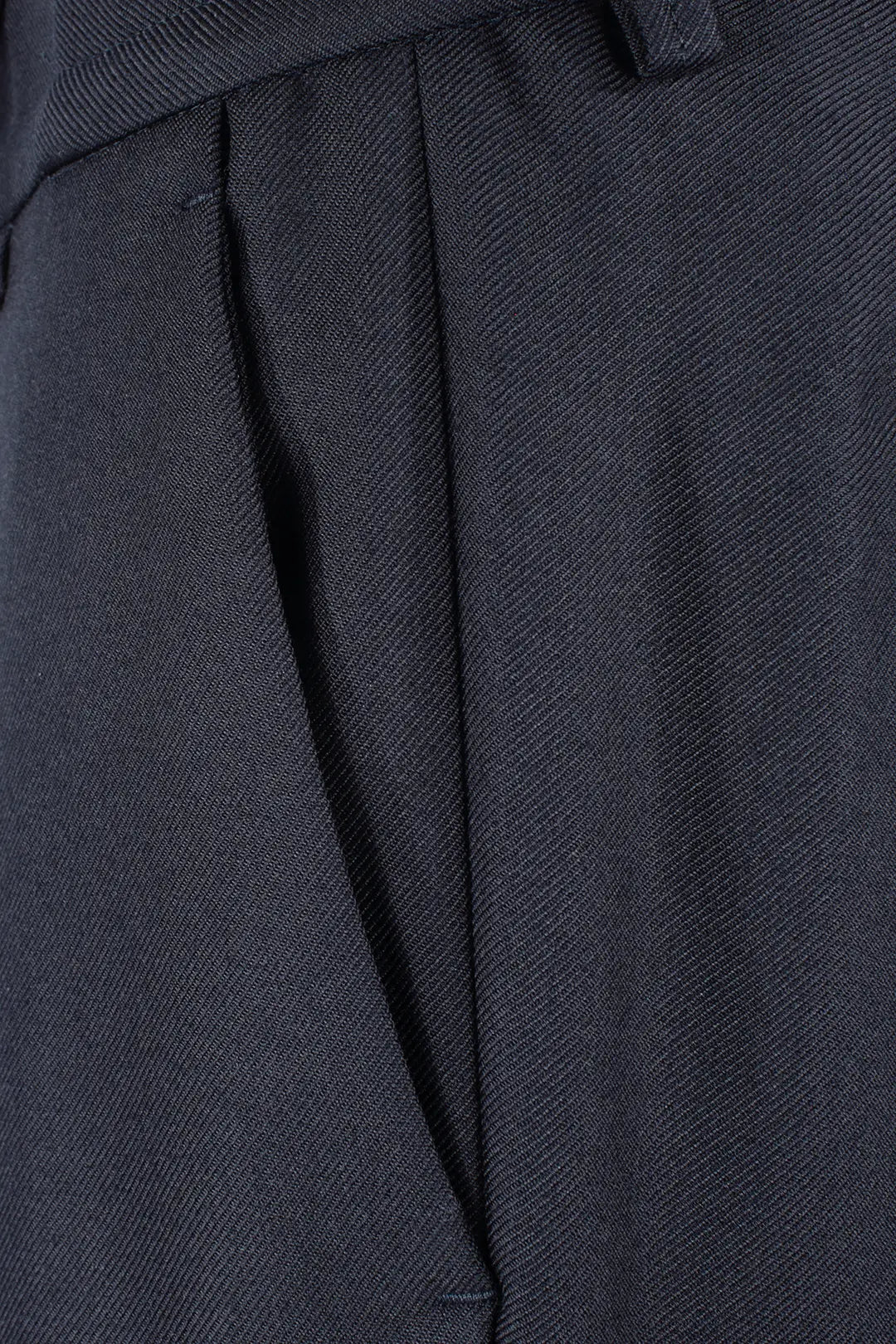 Pantalone con pince in lana blu notte tasca