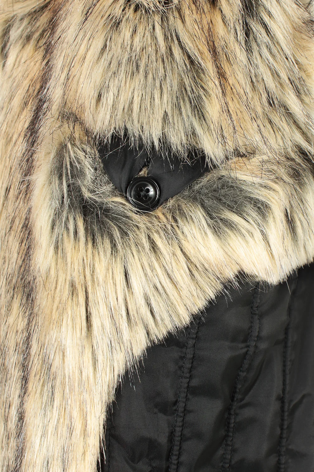 Cappotto doppiopetto con ecopelliccia in lana nera taschino