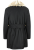 Cappotto doppiopetto con ecopelliccia in lana nera retro