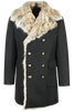 Cappotto doppiopetto con ecopelliccia in lana nera