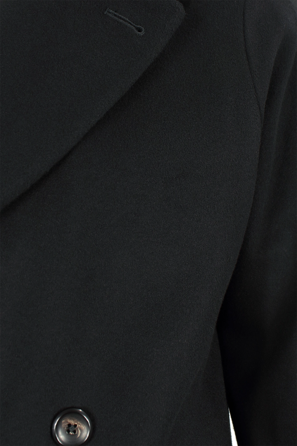 Cappotto over doppiopetto cinta in lana nera asola