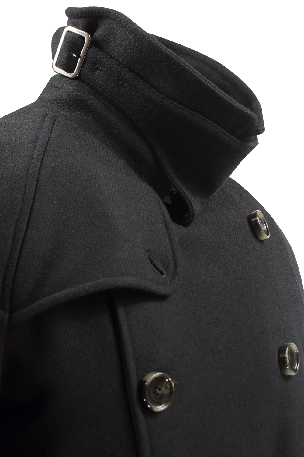 cappotto trench doppiopetto in lana nera cinturino