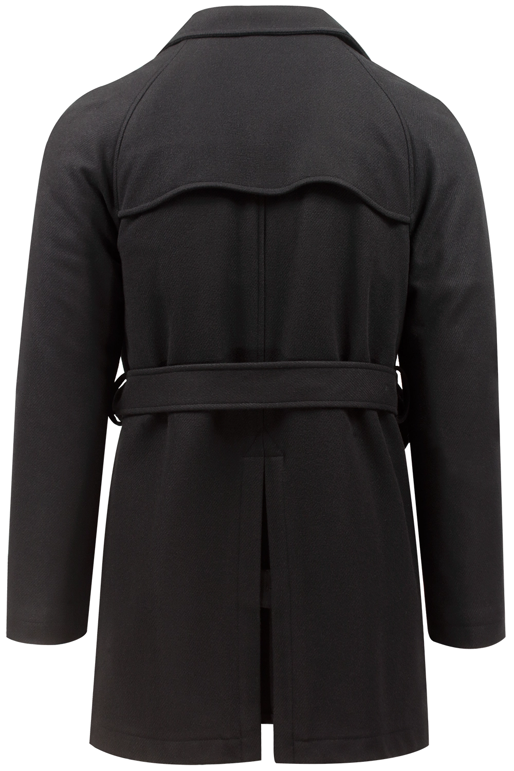 cappotto trench doppiopetto in lana nera retro