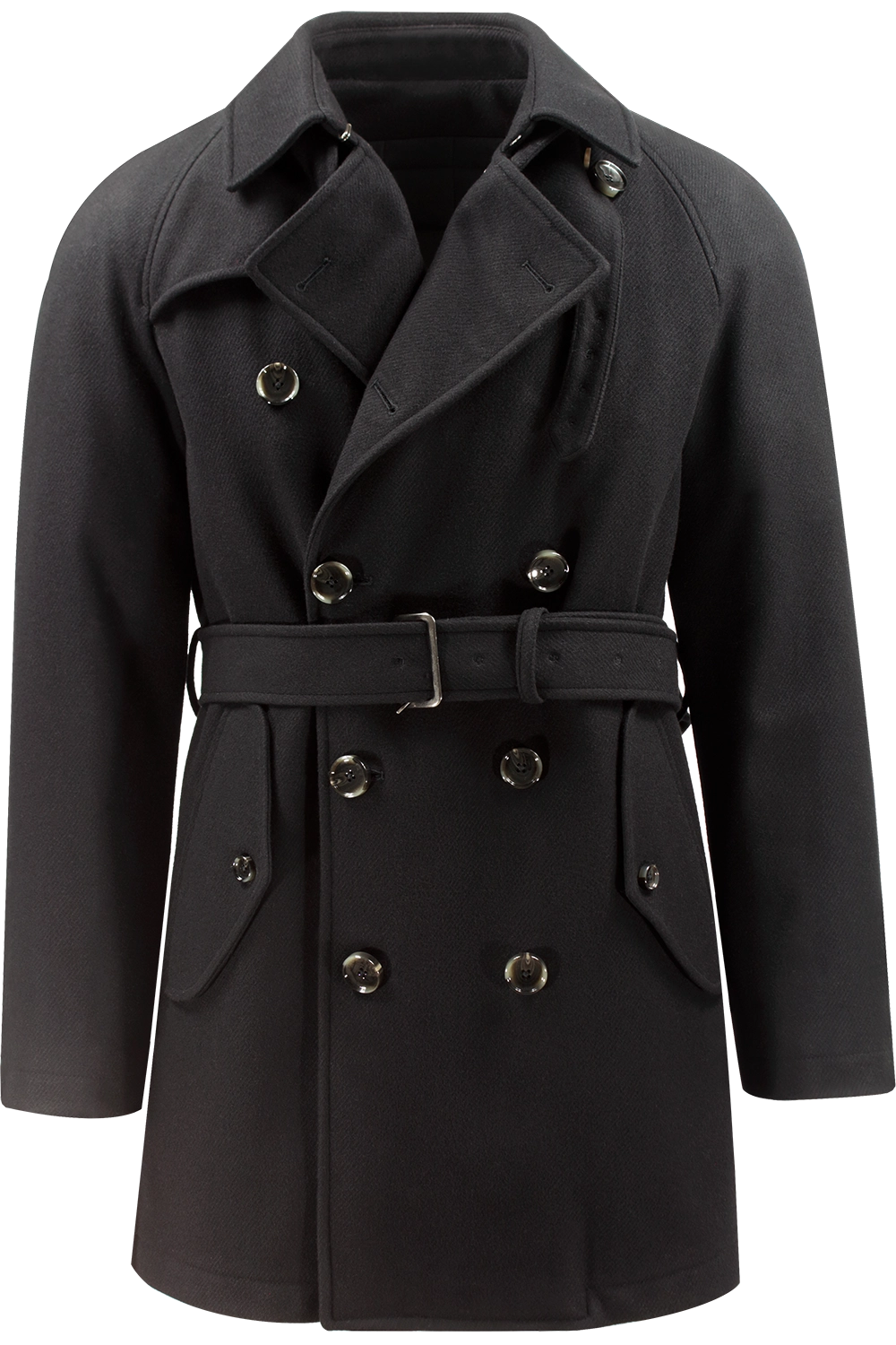 cappotto trench doppiopetto in lana nera