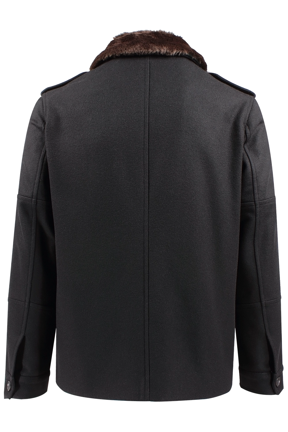 Field jacket lana nera collo ecopelliccia retro