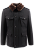 Field jacket lana nera collo ecopelliccia