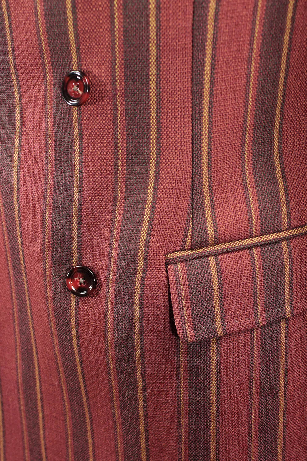 Giacca doppiopetto in lana rossa a righe bottoni