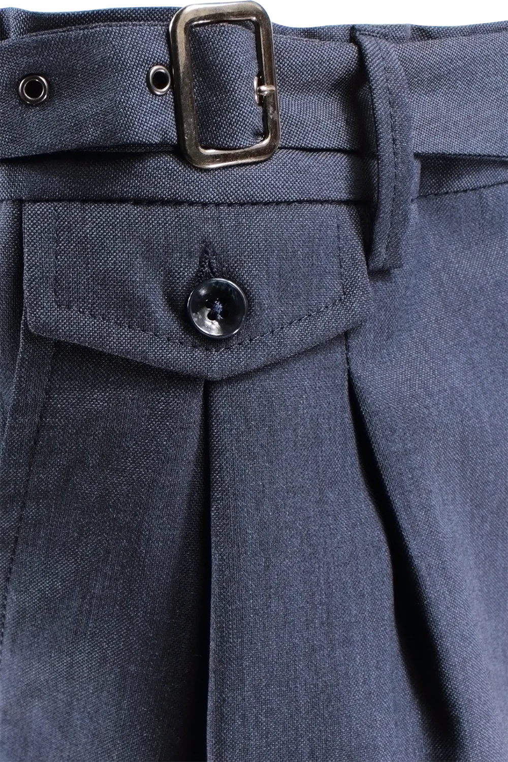 Pantalone con due pinces e cinturino in lana blu taschino