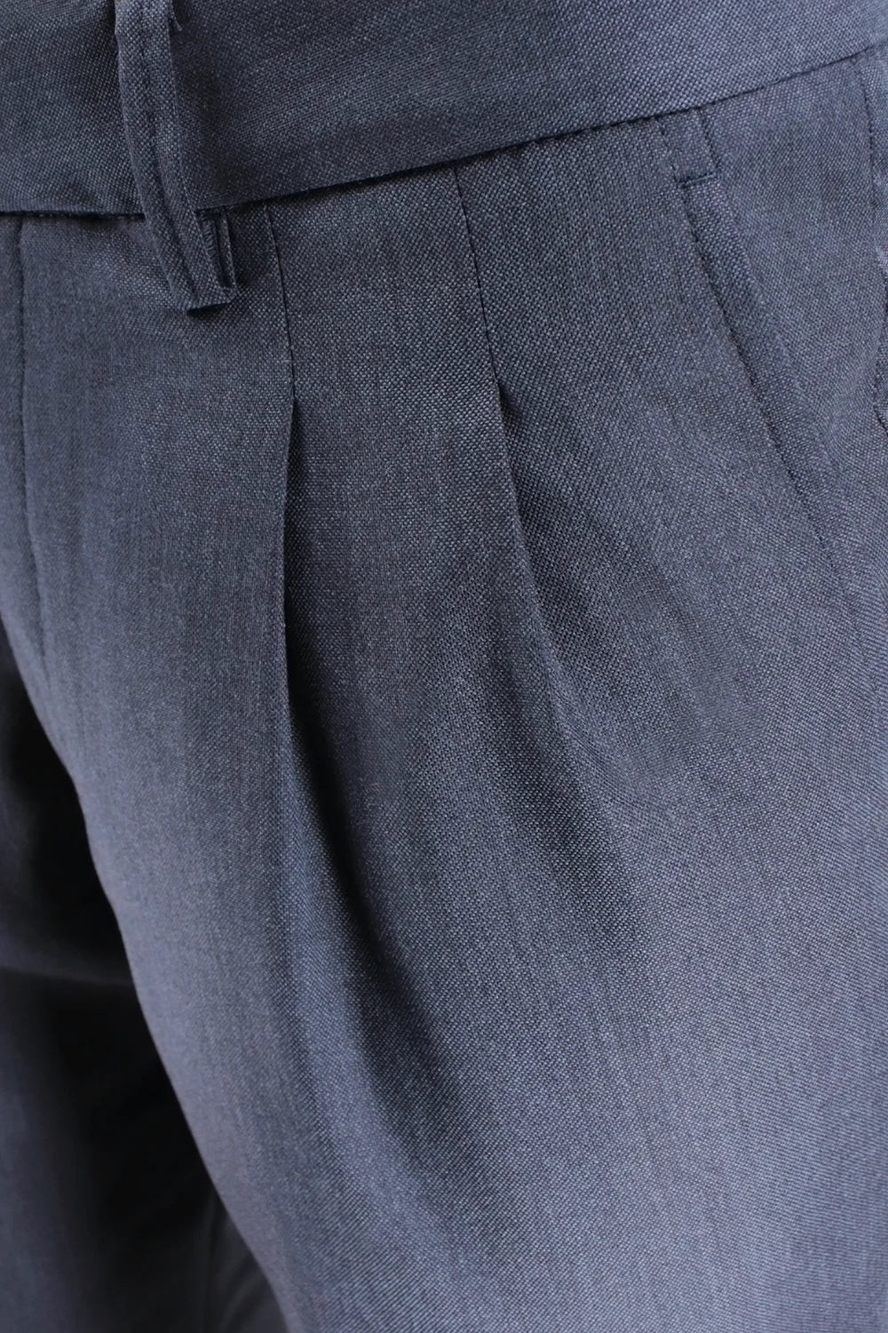 Pantalone con due pinces e cinturino in lana blu pinces