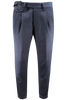 Pantalone con due pinces e cinturino in lana blu