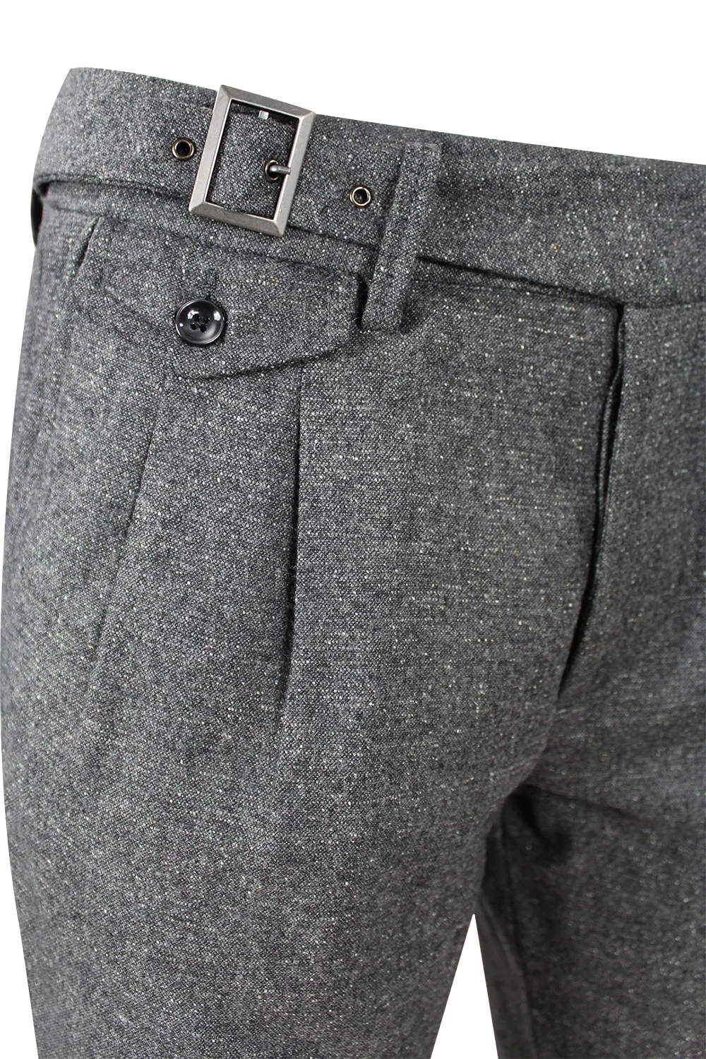 Pantalone con due pinces in lana puntinata grigio cinta