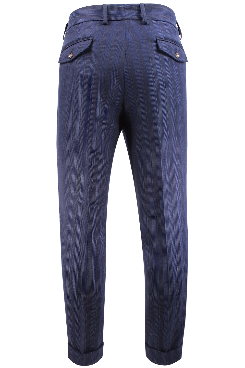 Pantalone con due pinces in lana a righe blu retro