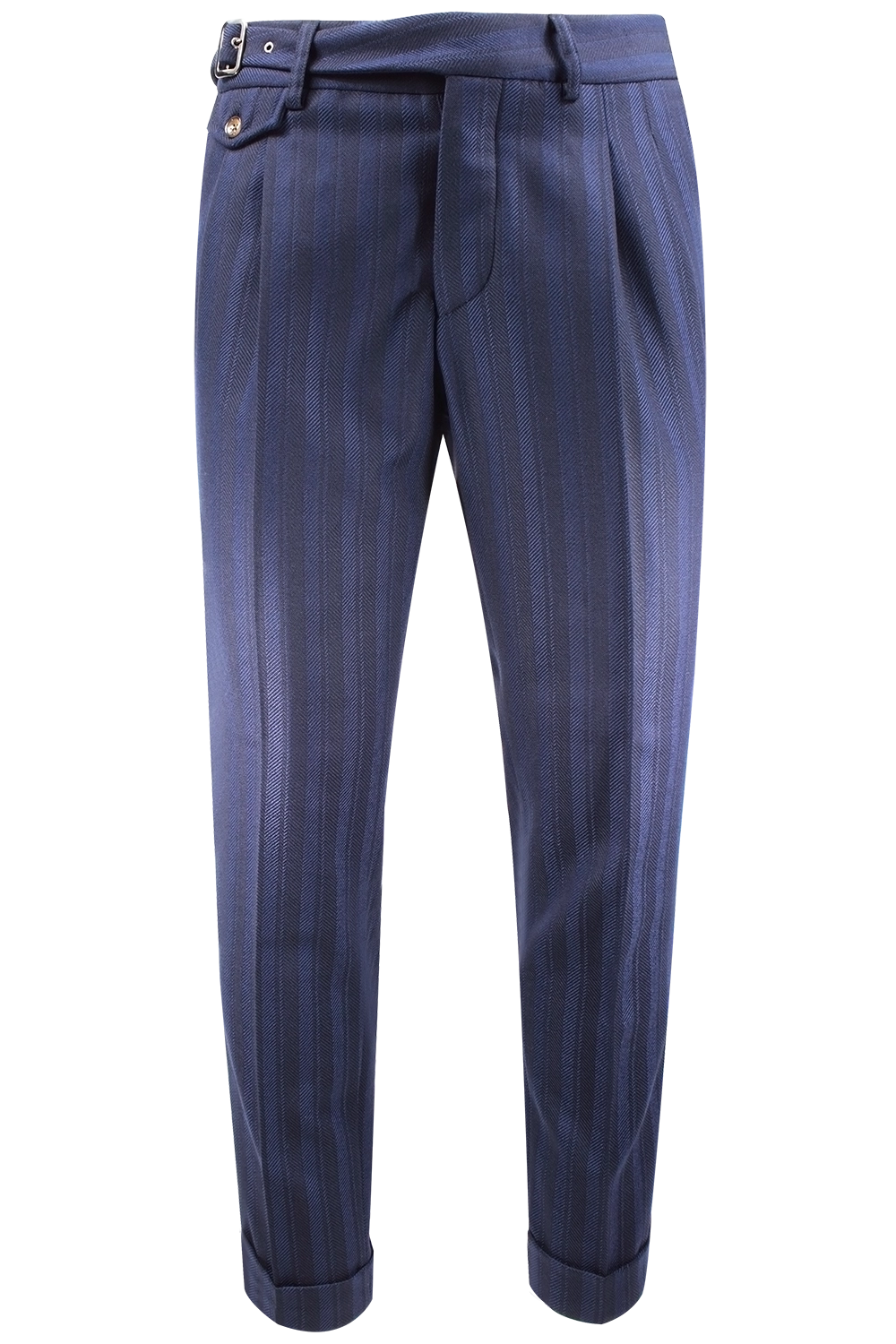 Pantalone con due pinces in lana a righe blu