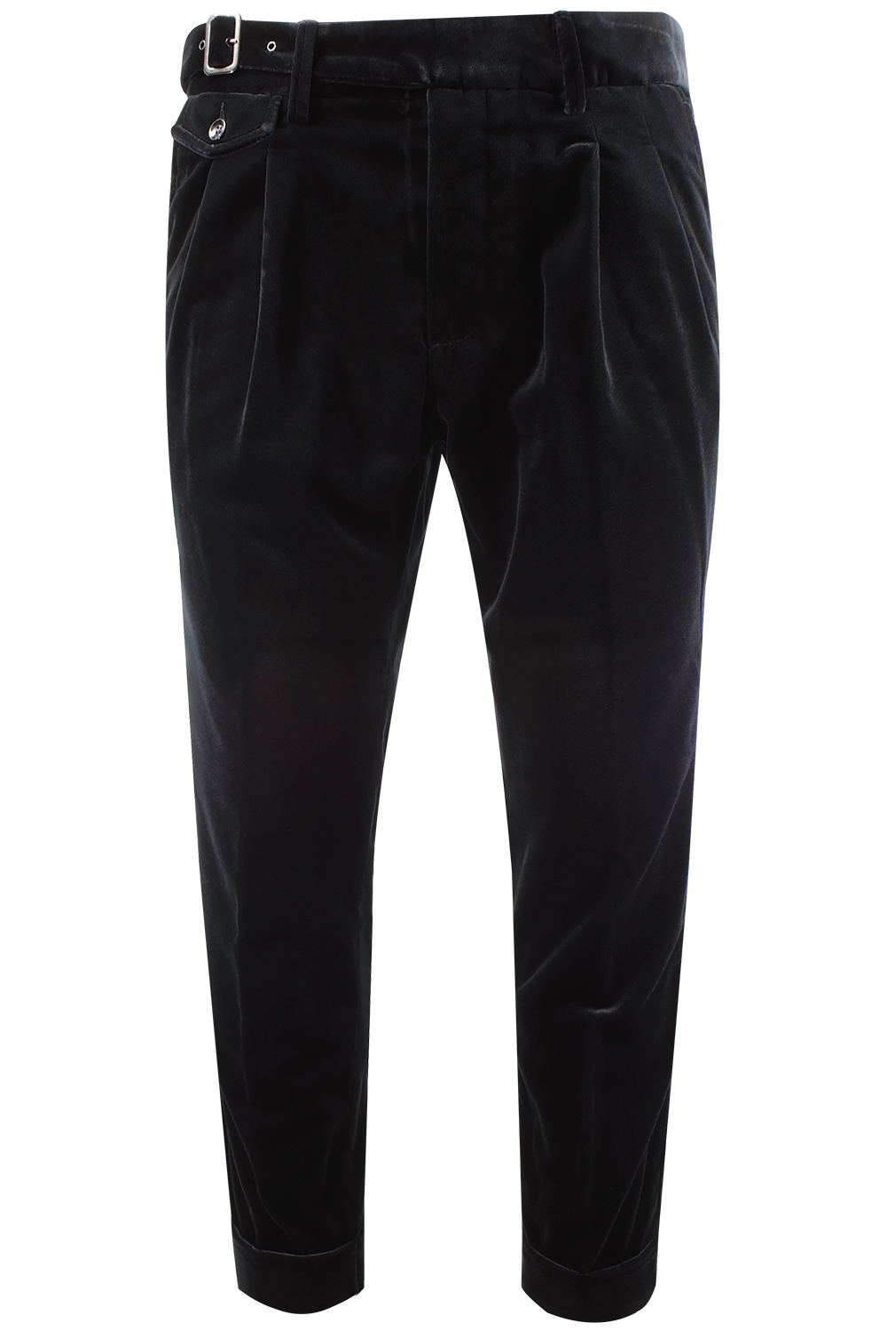 Pantalone con due pinces in velluto liscio nero