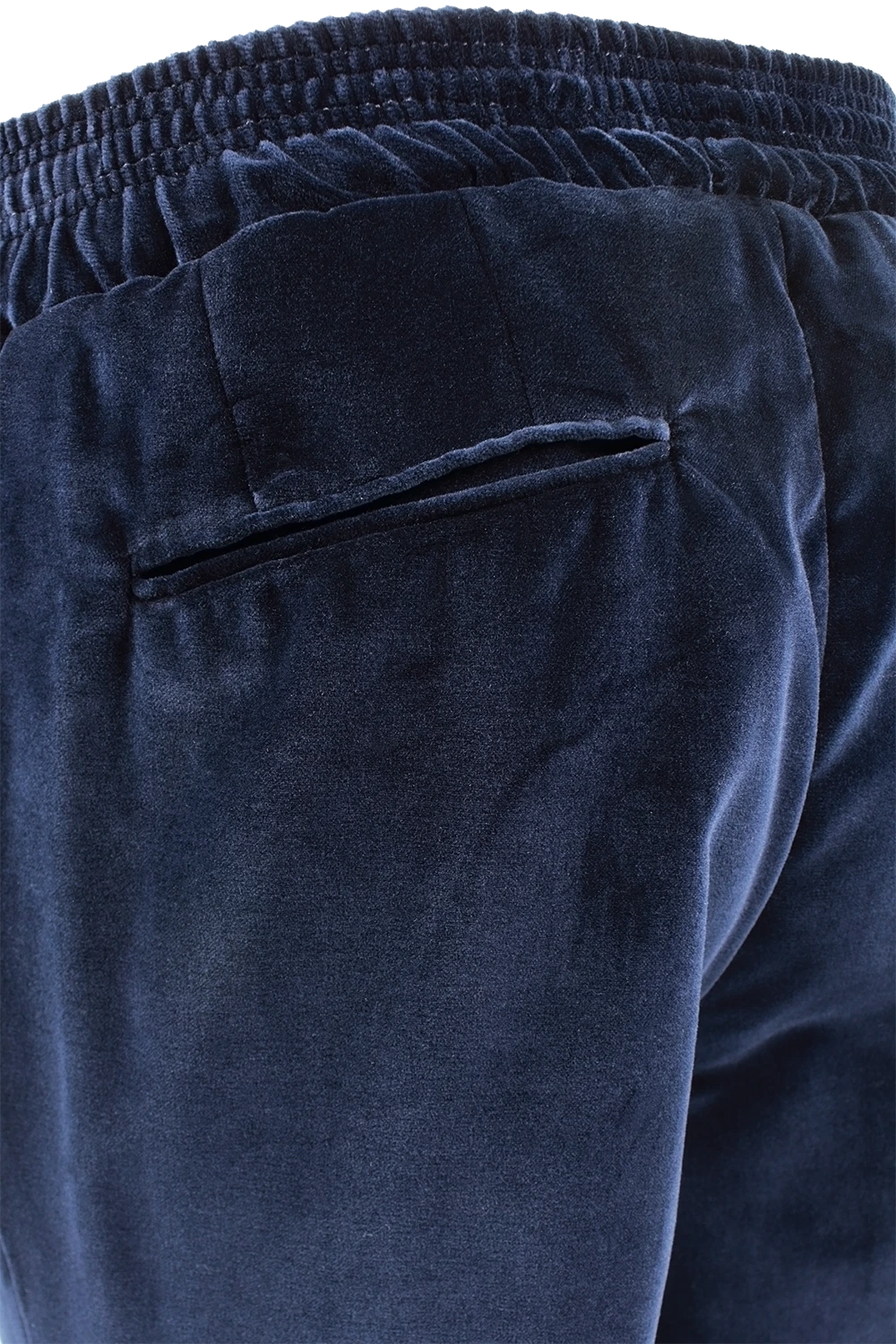 Pantalone con elastico in vita in velluto liscio blu filetti