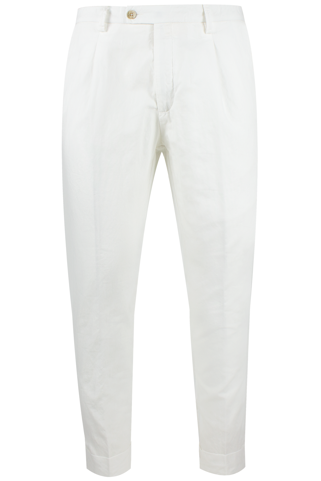 Pantalone con una pince in cotone e lino bianco