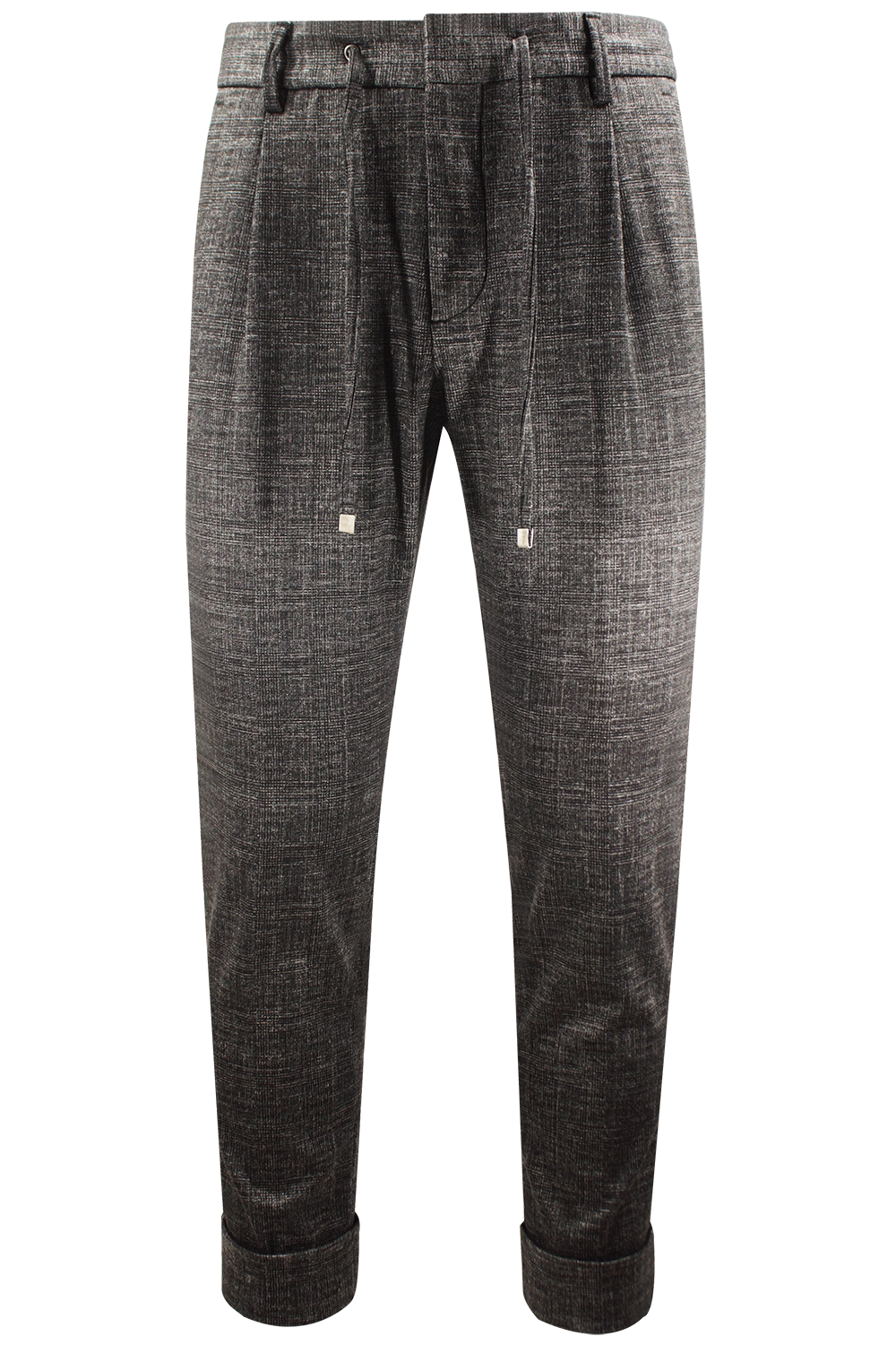 Pantalone con pince e coulisse in jersey a quadri grigio