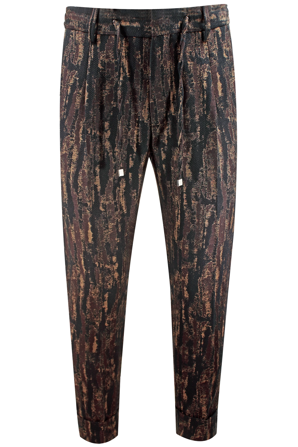 Pantalone con pince e coulisse in lana camouflage