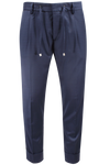 Pantalone pince coulisse lana pied de poule blu