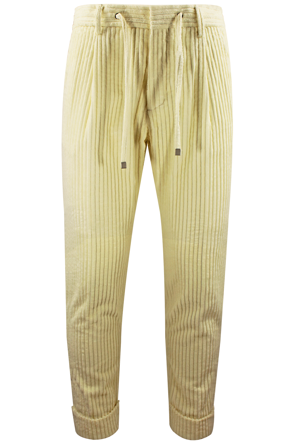 Pantalone con pince e coulisse in velluto a coste panna